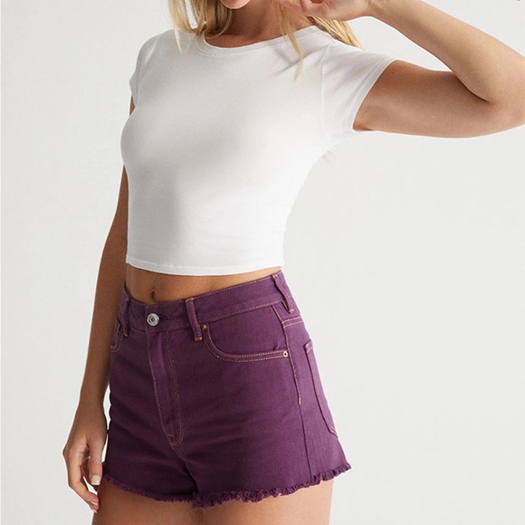 PacSun Eco Violet High Waisted Denim Festival Shorts Size 23 EUC - Picture 2 of 14
